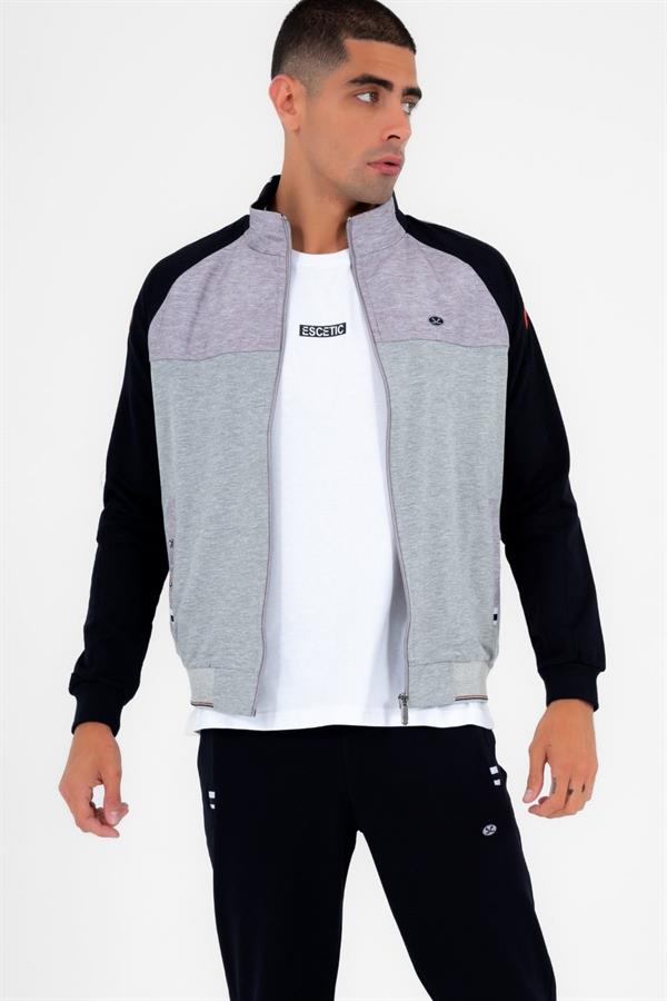 Escetic G2 Melanj Erkek Dik Yaka Süper 2 İplik Kumaş 4 Mevsim Spor Slimfit Eşofman Takımı 6733