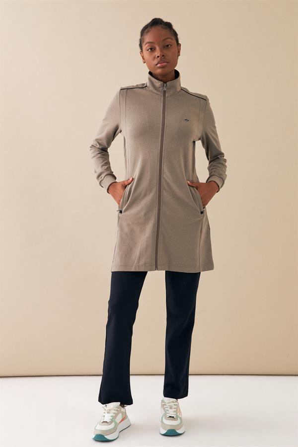 Escetic Açık Haki Kadın Dik Yaka Nefes Alabilen 2 İplik 4 Mevsim Spor Tunik Eşofman Takım 6725