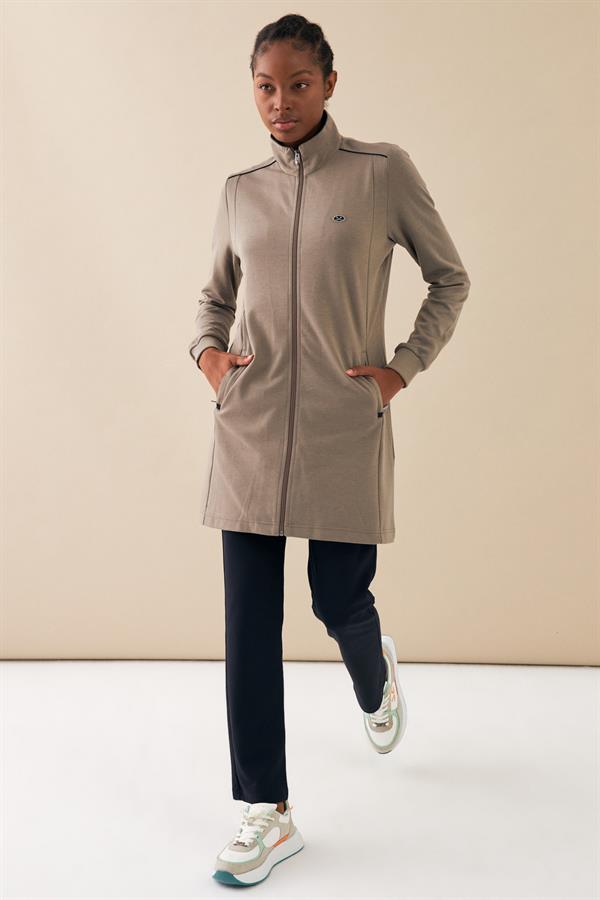 Escetic Açık Haki Kadın Dik Yaka Nefes Alabilen 2 İplik 4 Mevsim Spor Tunik Eşofman Takım 6725