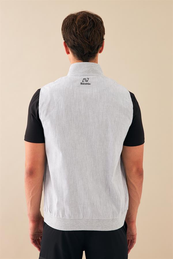Escetic Gri Erkek Nefes Alabilen Pamuklu Flamlı Dokuma Kumaş Keten Spor Yelek 6931