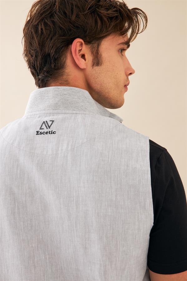 Escetic Gri Erkek Nefes Alabilen Pamuklu Flamlı Dokuma Kumaş Keten Spor Yelek 6931