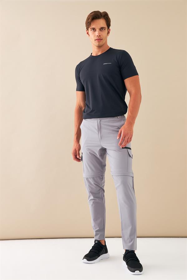  Escetic Gri Erkek Regular Kalıp Yazlık Esnek Spor Likra Kumaş Şort Olabilen Spor Eşofman Altı S0000