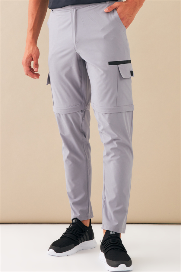  Escetic Gri Erkek Regular Kalıp Yazlık Esnek Spor Likra Kumaş Şort Olabilen Spor Eşofman Altı S0000