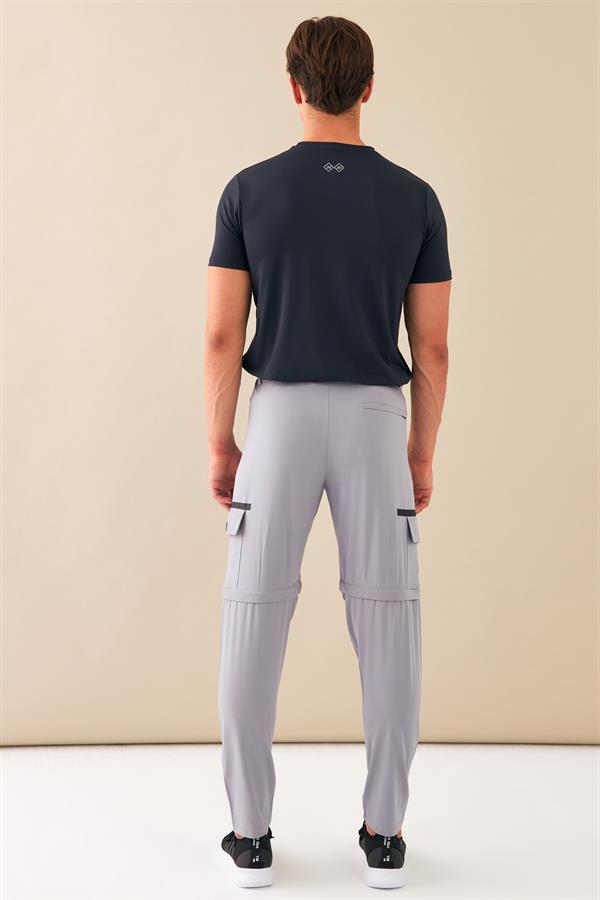  Escetic Gri Erkek Regular Kalıp Yazlık Esnek Spor Likra Kumaş Şort Olabilen Spor Eşofman Altı S0000