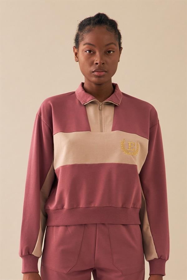 Escetic Gül Kurusu Kadın Casual Dik Yaka Nefes Alan 2 İplik 4 Mevsim Spor Eşofman Takımı A3132