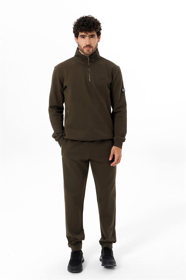 Escetic Haki 4 Mevsim Doubleface Kumaş Spor Slimfit Erkek Eşofman Altı S0023