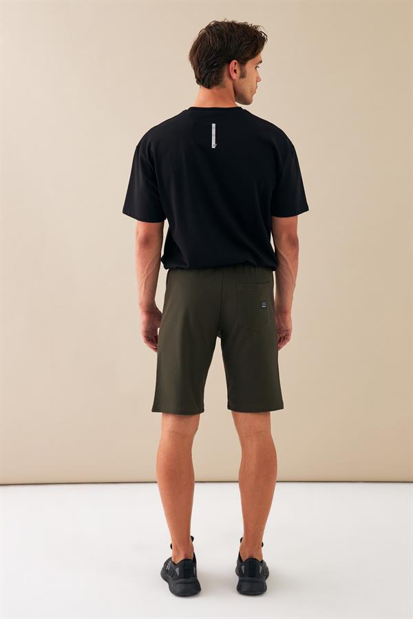 Escetic Haki Erkek Casual Rahat Kalıp %100 Pamuk Nefes Alabilen Petek Süprem Kumaş Spor Şort B1540