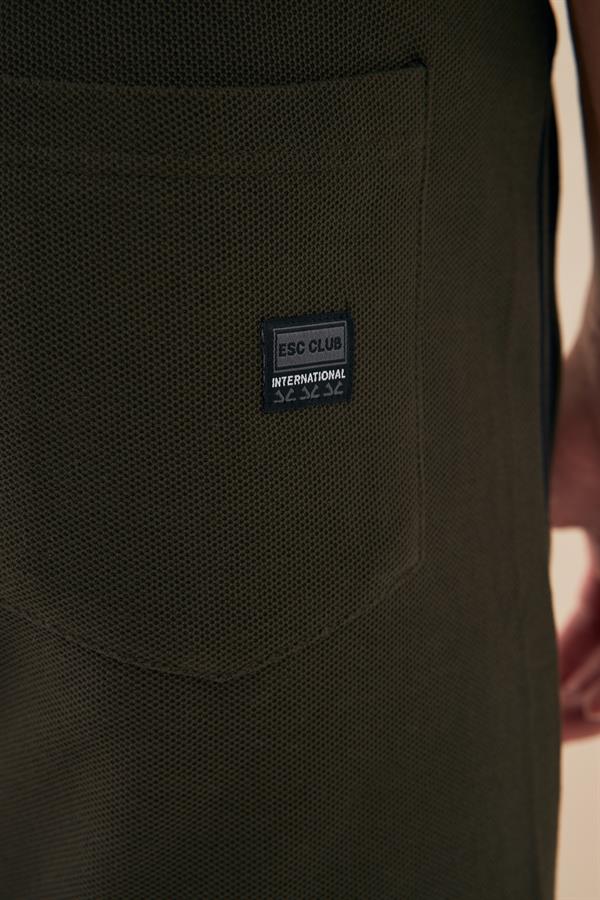 Escetic Haki Erkek Casual Rahat Kalıp %100 Pamuk Nefes Alabilen Petek Süprem Kumaş Spor Şort B1540