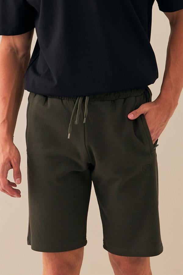Escetic Haki Erkek Casual Rahat Kalıp %100 Pamuk Nefes Alabilen Petek Süprem Kumaş Spor Şort B1540