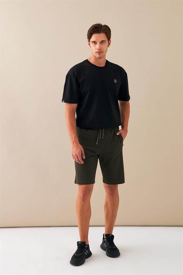 Escetic Haki Erkek Casual Rahat Kalıp %100 Pamuk Nefes Alabilen Petek Süprem Kumaş Spor Şort B1540