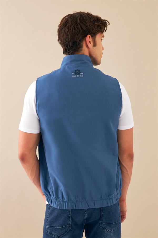 Escetic İndigo Erkek Nefes Alabilen Pamuklu Flamlı Dokuma Kumaş Keten Spor Yelek 6934