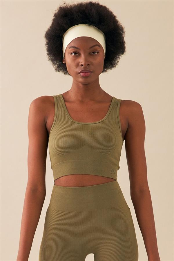 Escetic Kadın Haki Toparlayıcı Yüksek Bel Extra Esnek Fitness Yoga Plates Bra Tayt Takım 3087