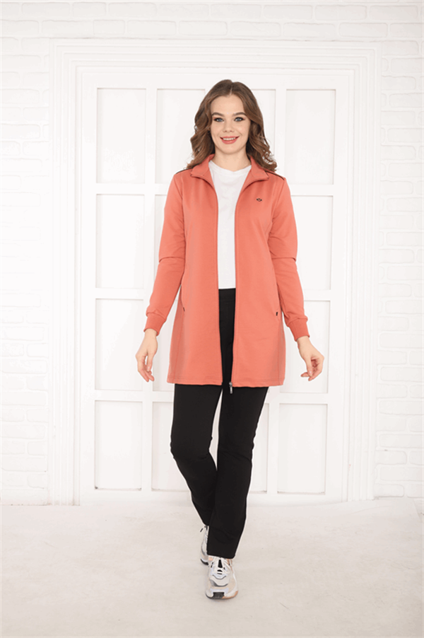 Escetic Yanık Kızıl Kadın Dik Yaka Nefes Alabilen 2 İplik 4 Mevsim Spor Tunik Eşofman Takım 6725