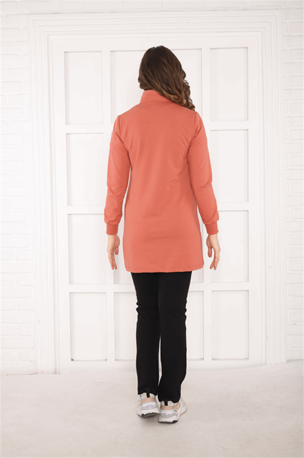 Escetic Yanık Kızıl Kadın Dik Yaka Nefes Alabilen 2 İplik 4 Mevsim Spor Tunik Eşofman Takım 6725