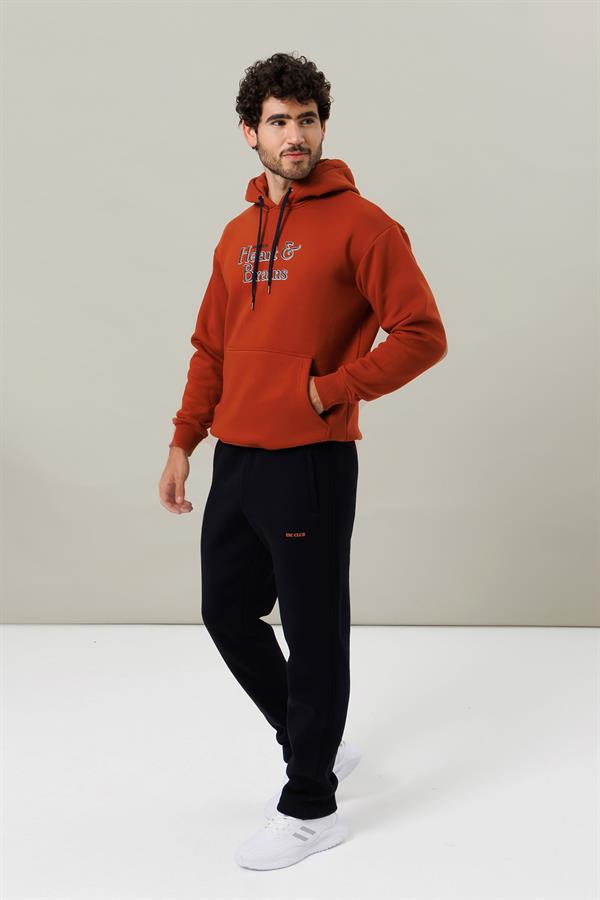 Escetic Kiremit Polarlı Rahat Kalıp Kalın Kışlık Erkek Eşofman Takımı A3138