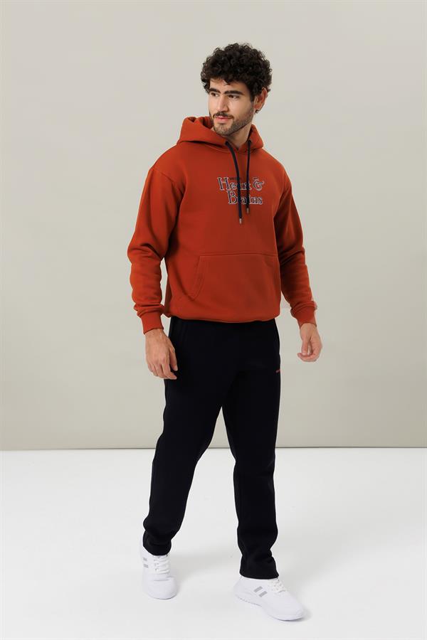 Escetic Kiremit Polarlı Rahat Kalıp Kalın Kışlık Erkek Eşofman Takımı A3138