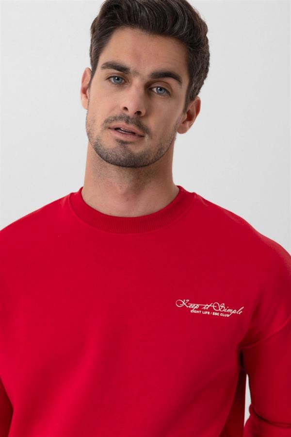 Escetic Kırmızı İçi Polarlı 3 İplik Oversize Erkek Sweatshirt T0129