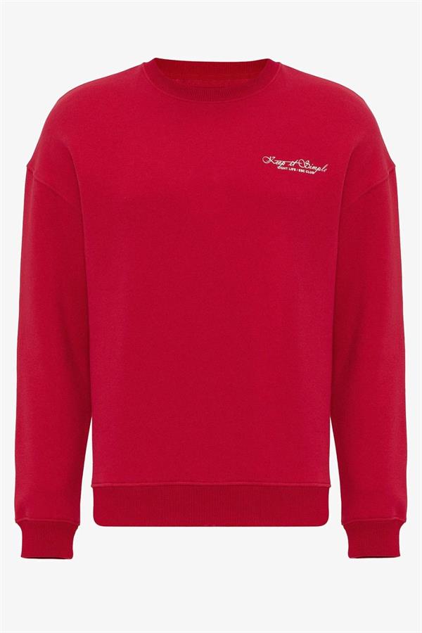 Escetic Kırmızı İçi Polarlı 3 İplik Oversize Erkek Sweatshirt T0129