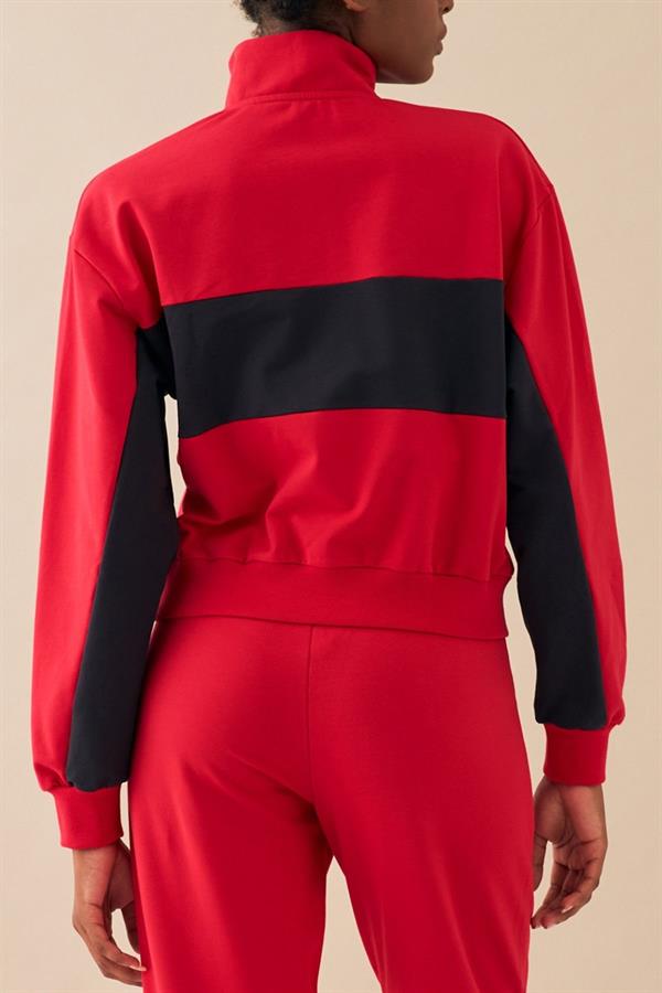 Escetic Kırmızı Kadın Casual Dik Yaka Nefes Alan 2 İplik 4 Mevsim Spor Eşofman Takımı A3132