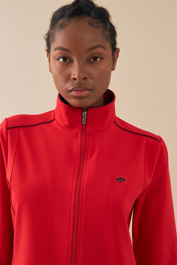 Escetic Kırmızı Kadın Dik Yaka Nefes Alabilen 2 İplik 4 Mevsim Spor Tunik Eşofman Takım 6725