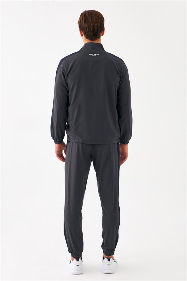 Escetic Koyu Gri Erkek Dik Yaka Spor Likra Kumaş Lastik Paça 4 Cepli YAZLIK Slimfit Spor Eşofman Takımı SL0019