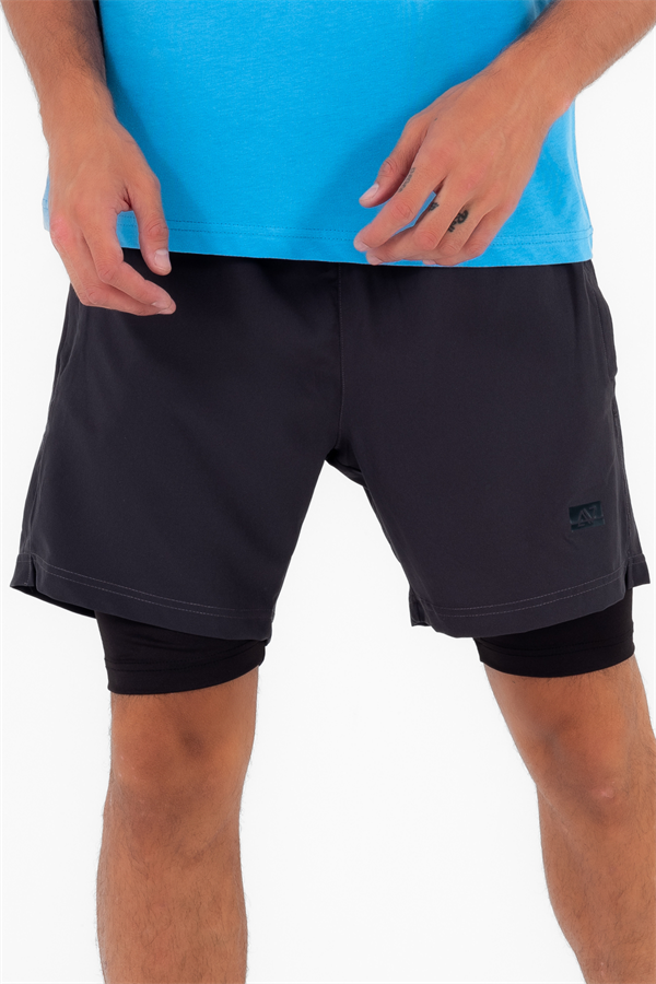 Escetic Koyu Gri Erkek İçi Kendinden Taytlı 3 Cepli Deniz Fitnes Spor Likra Şort B1326