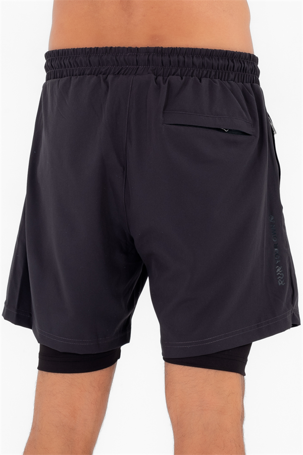 Escetic Koyu Gri Erkek İçi Kendinden Taytlı 3 Cepli Deniz Fitnes Spor Likra Şort B1326