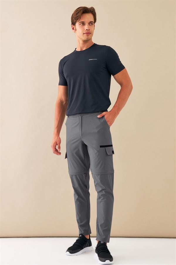 Escetic Koyu Gri Erkek Slimfit Yazlık Spor Likra Kumaş Şort Olabilen Spor Eşofman Altı S0000