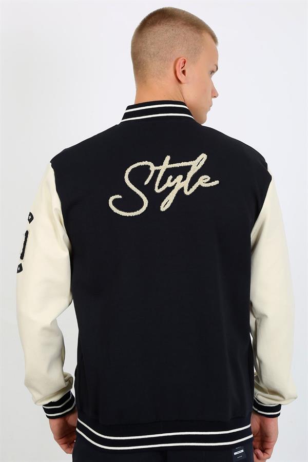 Escetic Lacivert Süper Pamuk Polyester Casual Kalıp Erkek Sweatshirt Hoodie Kolej Sweati TK0070