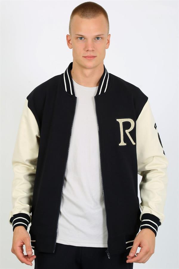 Escetic Lacivert Süper Pamuk Polyester Casual Kalıp Erkek Sweatshirt Hoodie Kolej Sweati TK0070