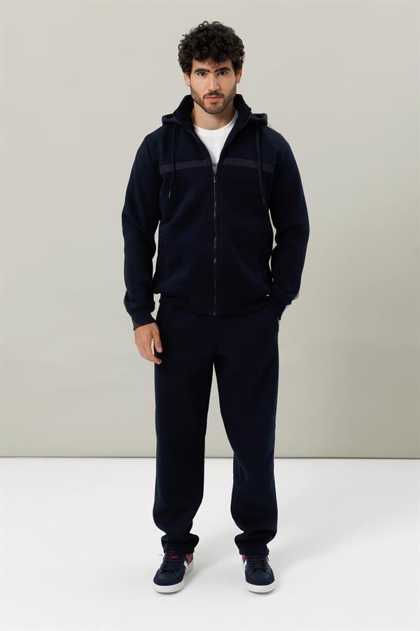 Escetic Lacivert Casual Kalıp Şardonlu 370 Gram 3 İplik Kumaş 4 Cepli Erkek Eşofman Takımı TK0078