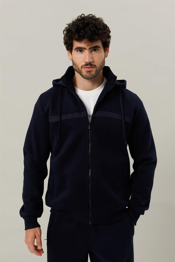 Escetic Lacivert Casual Kalıp Şardonlu 370 Gram 3 İplik Kumaş 4 Cepli Erkek Eşofman Takımı TK0078