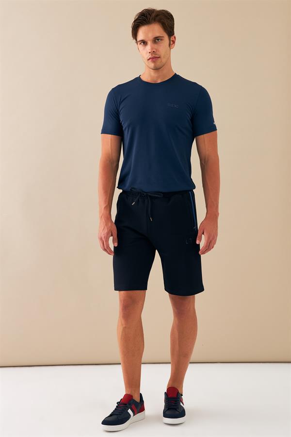 Escetic Lacivert Erkek Casual Rahat Kalıp %100 Pamuk Nefes Alabilen Petek Süprem Kumaş Spor Şort B1540
