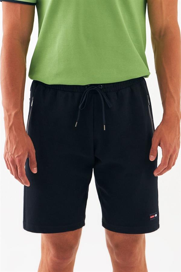 Escetic Lacivert Erkek Casual Rahat Kalıp Nefes Alabilen Pamuklu Drops İnterlok Kumaş Spor Şort B1511