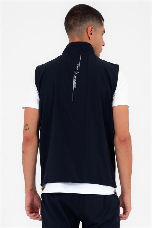 Escetic Lacivert Erkek Dik Yaka Spor Likra Nefes Alabilen 4 Cepli Yazlık Slimfit Yelekli Eşofman Takımı 6921