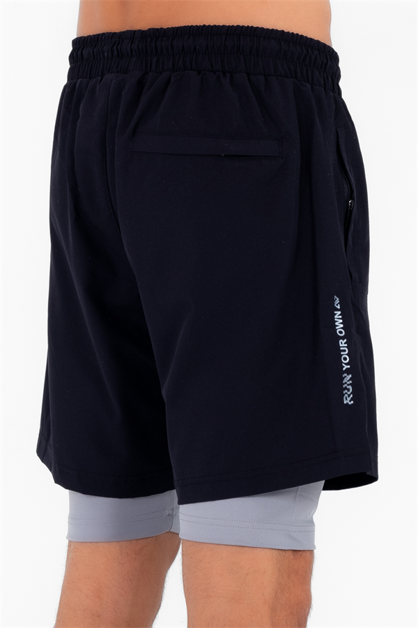 Escetic Lacivert Erkek İçi Kendinden Taytlı 3 Cepli Deniz Fitnes Spor Likra Şort B1326