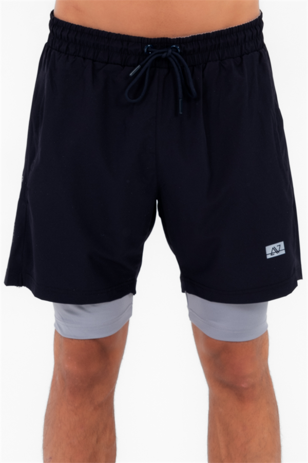 Escetic Lacivert Erkek İçi Kendinden Taytlı 3 Cepli Deniz Fitnes Spor Likra Şort B1326