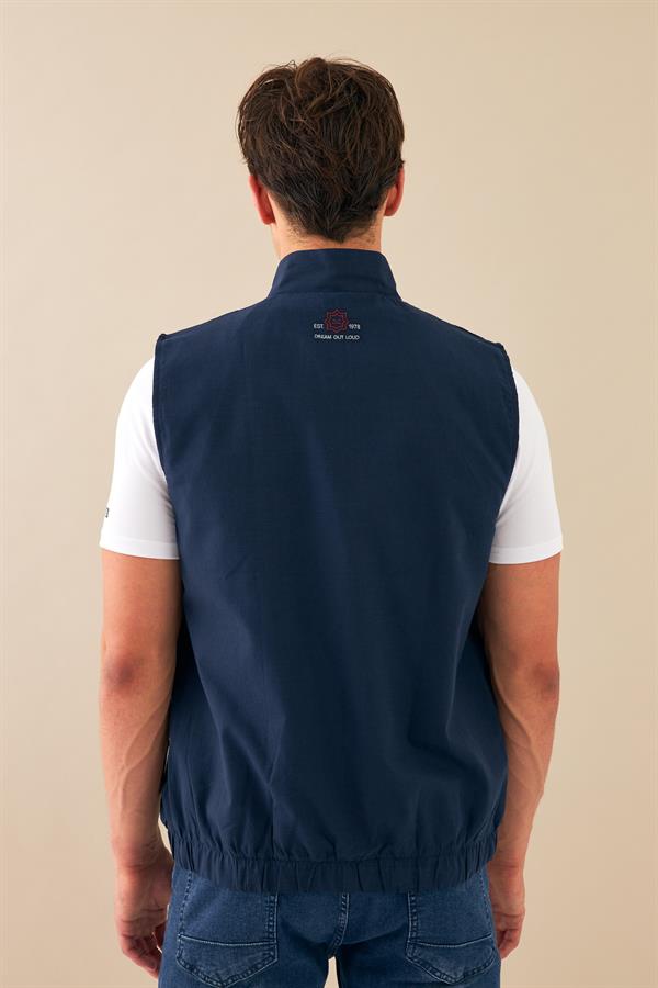 Escetic Lacivert Erkek Nefes Alabilen Pamuklu Flamlı Dokuma Kumaş Keten Spor Yelek 6934