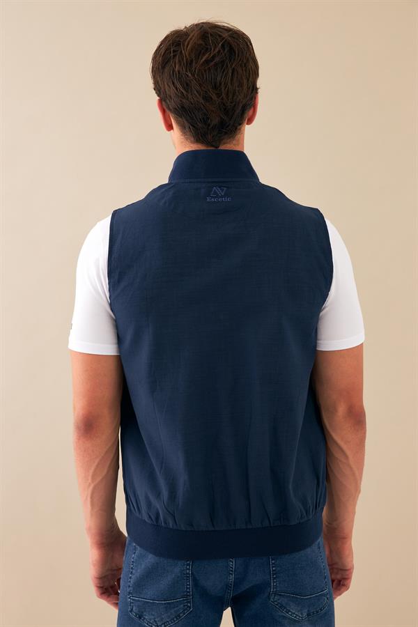 Escetic Lacivert Erkek Nefes Alabilen Pamuklu Flamlı Dokuma Kumaş Keten Spor Yelek 6931