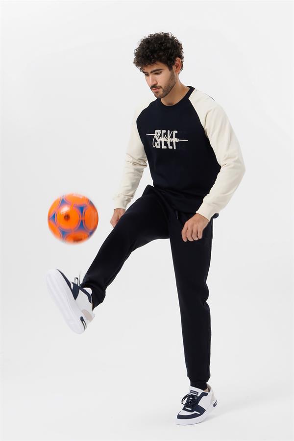 Escetic Lacivert Erkek Polarlı 3 İplik Kışlık Spor Eşofman Altı - Kalın ve Rahat B1591