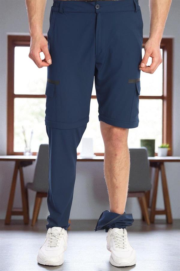 Escetic Lacivert Erkek Regular Kalıp Yazlık Esnek Spor Likra Kumaş Şort Olabilen Spor Eşofman Altı S0000