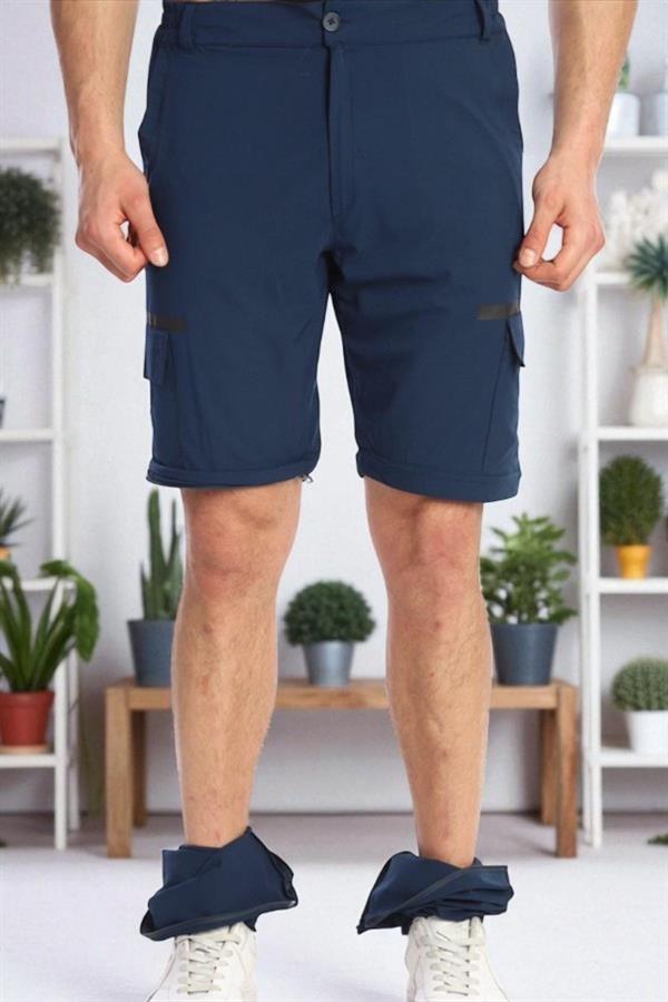 Escetic Lacivert Erkek Regular Kalıp Yazlık Esnek Spor Likra Kumaş Şort Olabilen Spor Eşofman Altı S0000