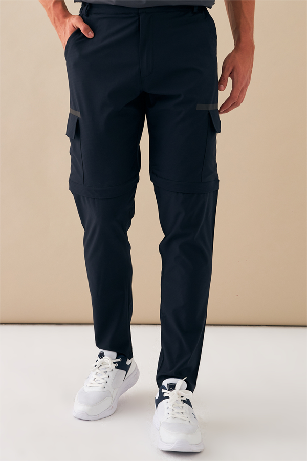 Escetic Lacivert Erkek Regular Kalıp Yazlık Esnek Spor Likra Kumaş Şort Olabilen Spor Eşofman Altı S0000