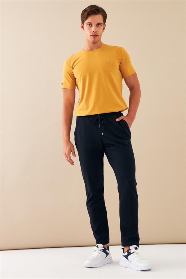 Escetic Lacivert Erkek Slimfit Kalıp Nefes Alabilen Pamuklu Drops İnterlok Kumaş Spor Eşofman Altı S0005