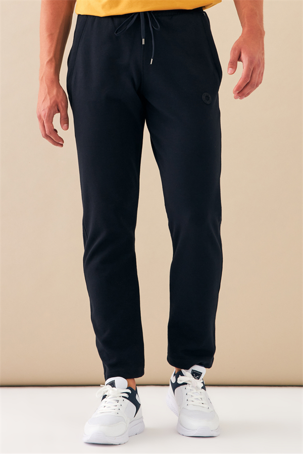 Escetic Lacivert Erkek Slimfit Kalıp Nefes Alabilen Pamuklu Drops İnterlok Kumaş Spor Eşofman Altı S0005