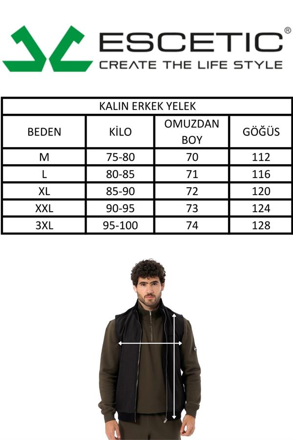 Escetic Lacivert İçi Desenli Astar Kaplı 3 İplik Kalın Oversize Erkek Yelek TK0056