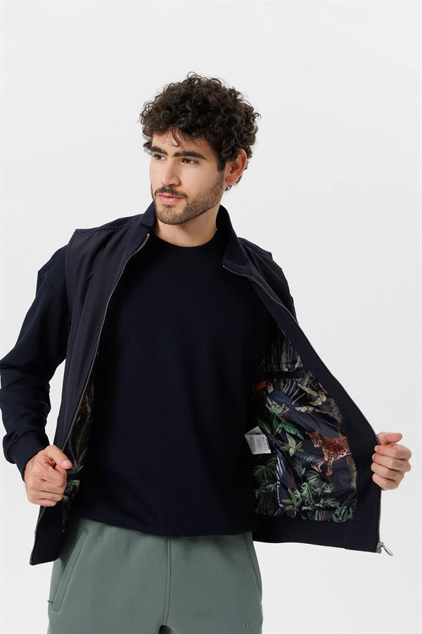 Escetic Lacivert İçi Desenli Astar Kaplı 3 İplik Kalın Oversize Erkek Yelek TK0056