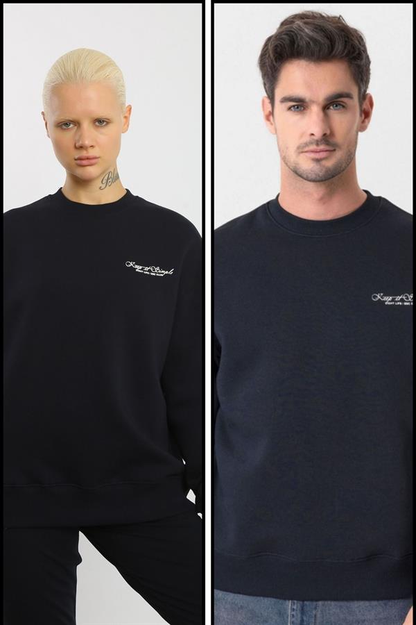 Escetic Lacivert İçi Polarlı 3 İplik Oversize Erkek Sweatshirt T0129