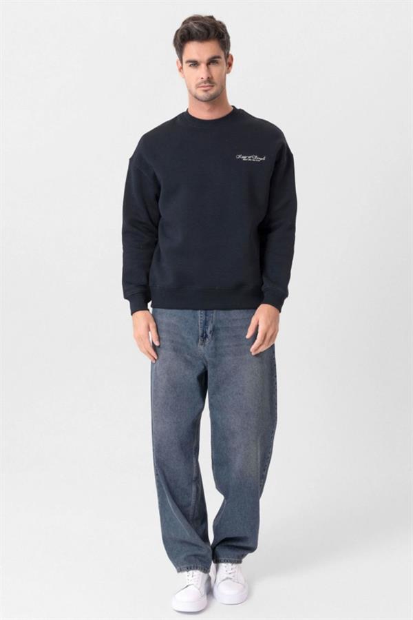 Escetic Lacivert İçi Polarlı 3 İplik Oversize Erkek Sweatshirt T0129