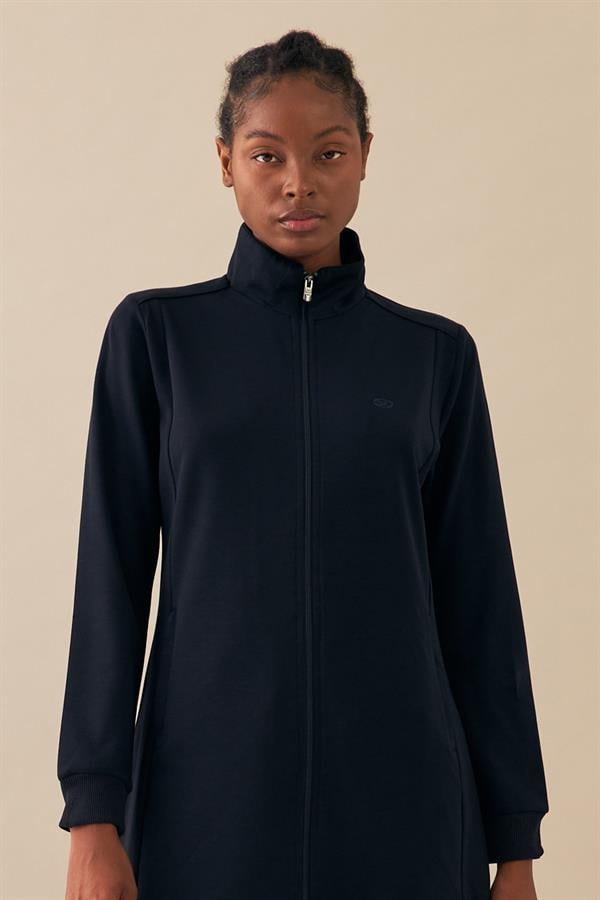 Escetic Lacivert Kadın Dik Yaka Nefes Alabilen 2 İplik 4 Mevsim Spor Tunik Eşofman Takım 6725